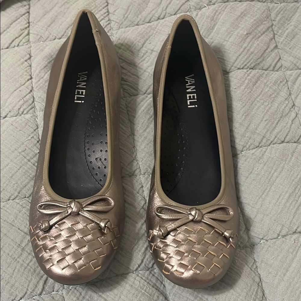Vaneli Pewter Woven Flats with Bow